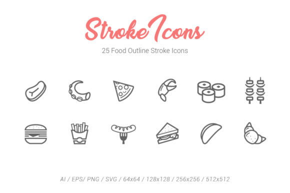 25 Food Outline Stroke Icons for Modern Design