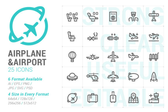 Airplane Airport Strong Line Icon: A Practical Asset for Digital Design