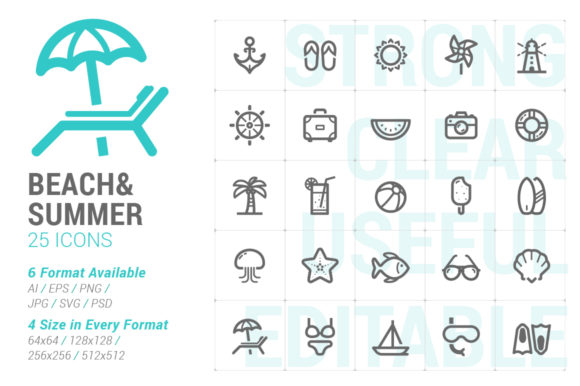 Beach Summer Strong Line Icon: A Versatile Design Asset