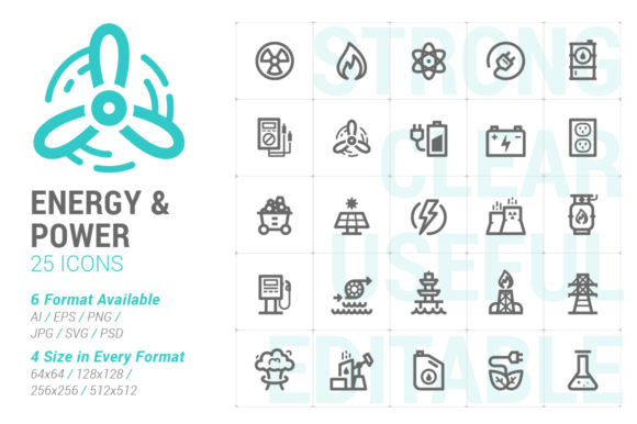 Energy Power Strong Line Icon: Versatile Design Assets