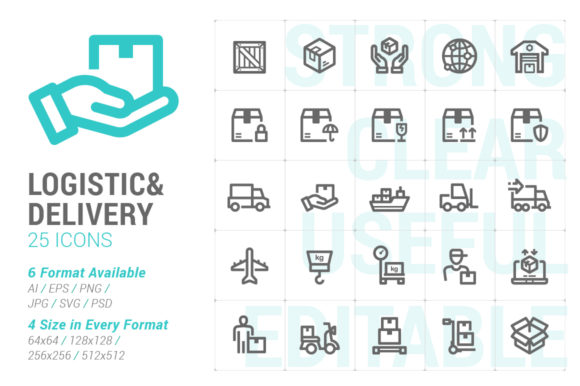 Logistic Delivery Strong Line Icon Assets