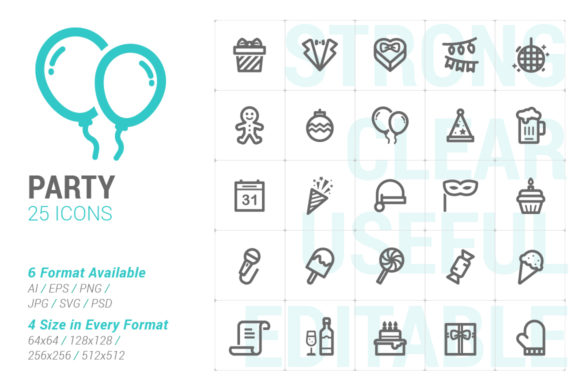 Party Celebrate Strong Line Icon: Elevating Digital Design with Versatile Vector Assets