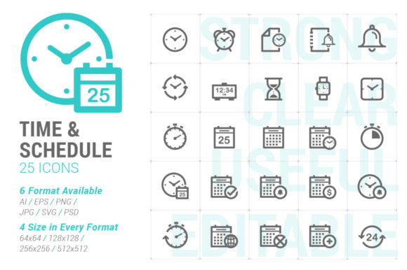 Time Schedule Strong Line Icon: A Versatile Design Asset