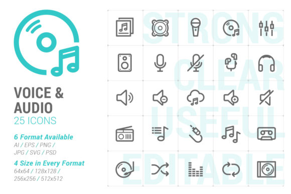 Voice Audio Strong Line Icon: Versatile Design Assets